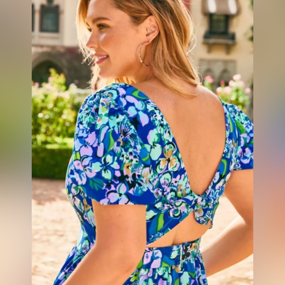 Lilly Pulitzer Grace Short Sleeve Midi in Blue Grotto SZ 14